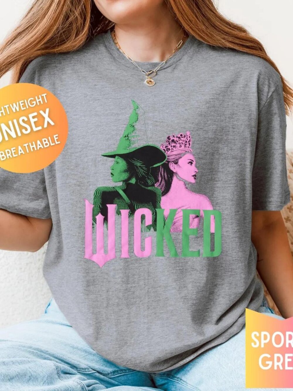 Wicked Movie Pastel T-Shirt Glinda Elphaba Character Tee